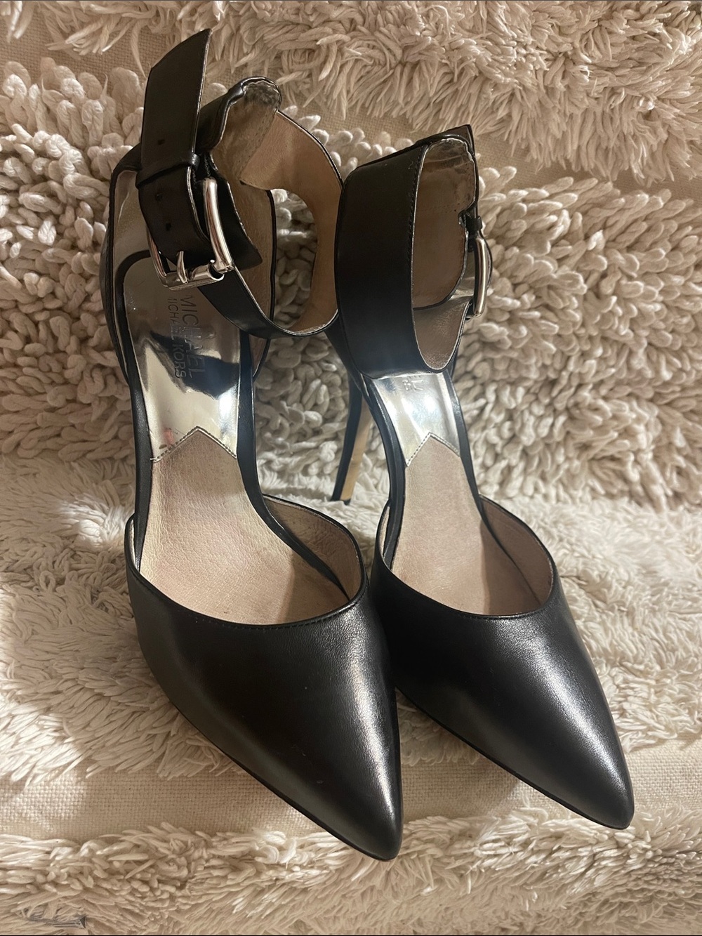 MICHAEL Michael Kors Black Pointed Ankle-Strap Stilettos